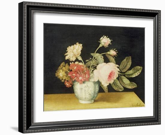 Flowers in a Delft Jar (Oil on Panel)-Alexander Marshal-Framed Giclee Print