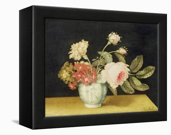 Flowers in a Delft Jar (Oil on Panel)-Alexander Marshal-Framed Premier Image Canvas