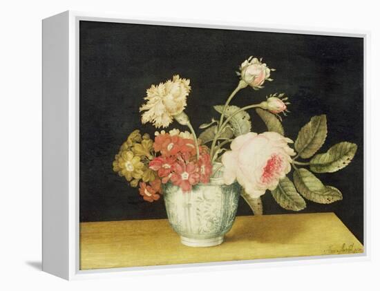 Flowers in a Delft Jar (Oil on Panel)-Alexander Marshal-Framed Premier Image Canvas