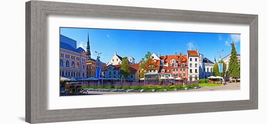 Flowers in a Garden with Buildings in the Background, Riga, Latvia-null-Framed Photographic Print