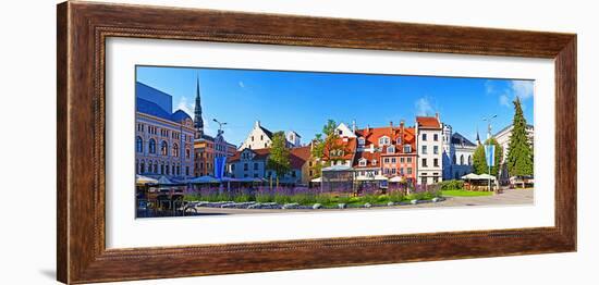 Flowers in a Garden with Buildings in the Background, Riga, Latvia-null-Framed Photographic Print