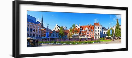 Flowers in a Garden with Buildings in the Background, Riga, Latvia-null-Framed Photographic Print