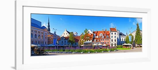 Flowers in a Garden with Buildings in the Background, Riga, Latvia-null-Framed Photographic Print