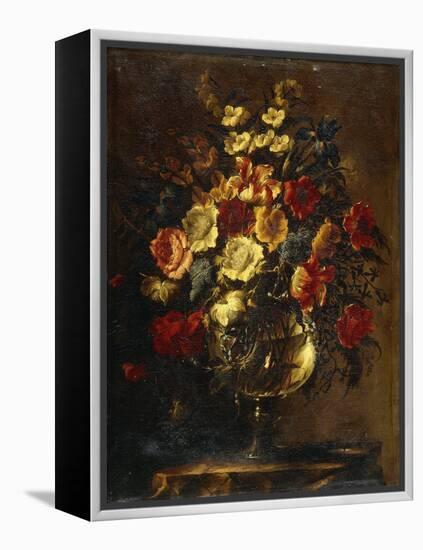 Flowers in a Glass Vase on a Rock-Juan de Arellano-Framed Premier Image Canvas