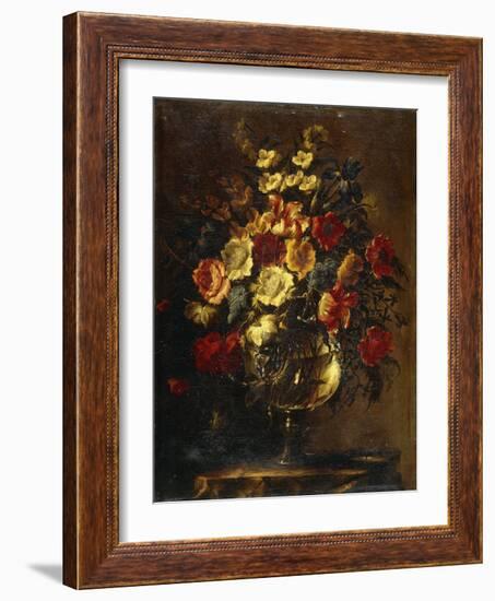 Flowers in a Glass Vase on a Rock-Juan de Arellano-Framed Giclee Print