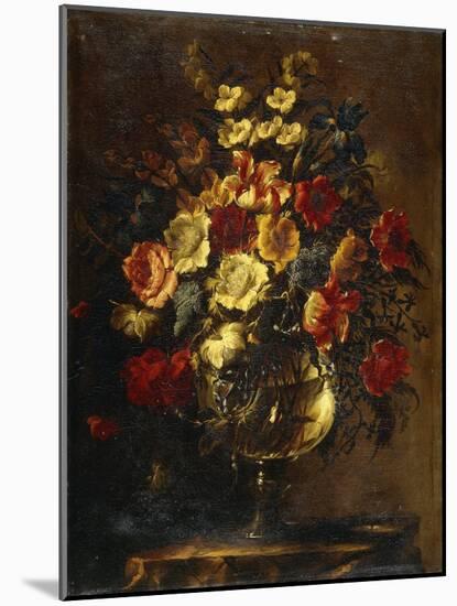 Flowers in a Glass Vase on a Rock-Juan de Arellano-Mounted Giclee Print