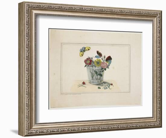 Flowers in a Glass, with Butterfly-null-Framed Giclee Print