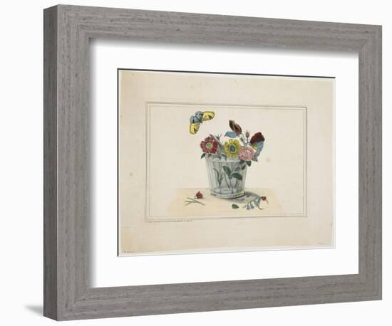 Flowers in a Glass, with Butterfly-null-Framed Giclee Print