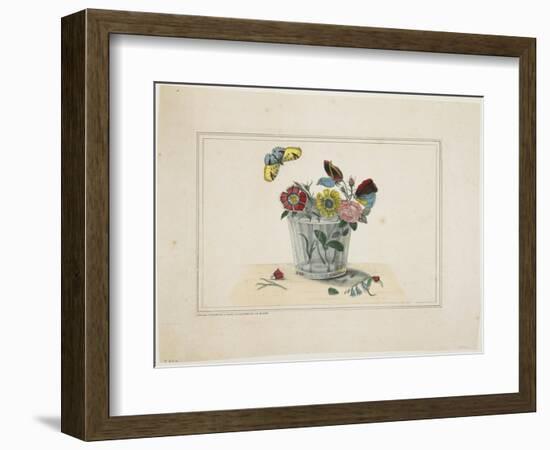 Flowers in a Glass, with Butterfly-null-Framed Giclee Print