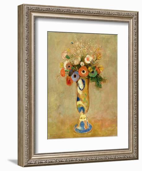 Flowers in a Painted Vase-Odilon Redon-Framed Giclee Print