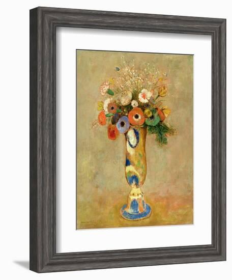 Flowers in a Painted Vase-Odilon Redon-Framed Giclee Print