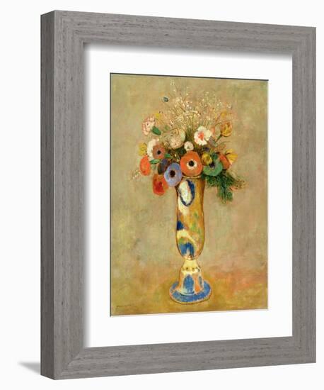 Flowers in a Painted Vase-Odilon Redon-Framed Giclee Print