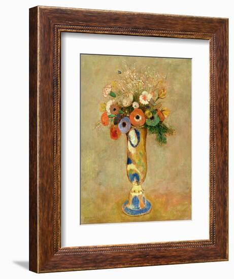 Flowers in a Painted Vase-Odilon Redon-Framed Giclee Print