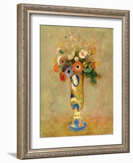 Flowers in a Painted Vase-Odilon Redon-Framed Giclee Print