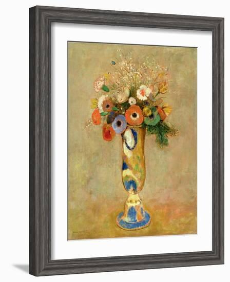 Flowers in a Painted Vase-Odilon Redon-Framed Giclee Print