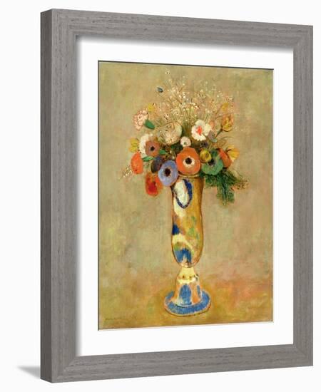 Flowers in a Painted Vase-Odilon Redon-Framed Giclee Print