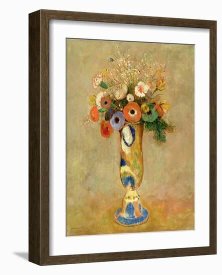 Flowers in a Painted Vase-Odilon Redon-Framed Giclee Print