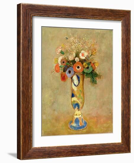 Flowers in a Painted Vase-Odilon Redon-Framed Giclee Print