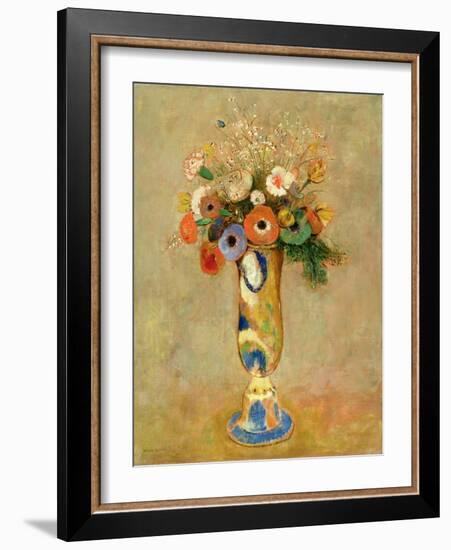 Flowers in a Painted Vase-Odilon Redon-Framed Giclee Print