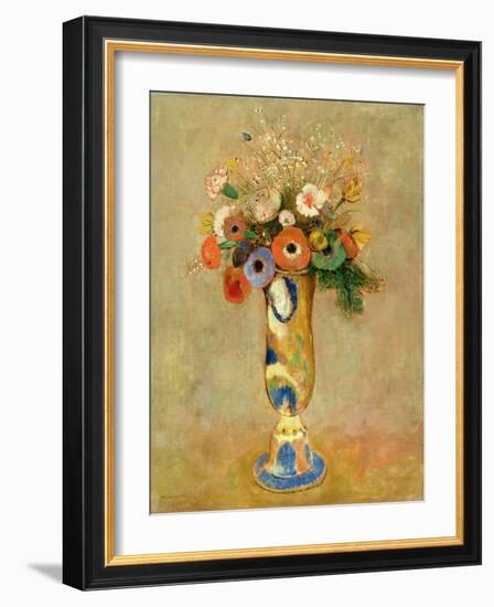 Flowers in a Painted Vase-Odilon Redon-Framed Giclee Print