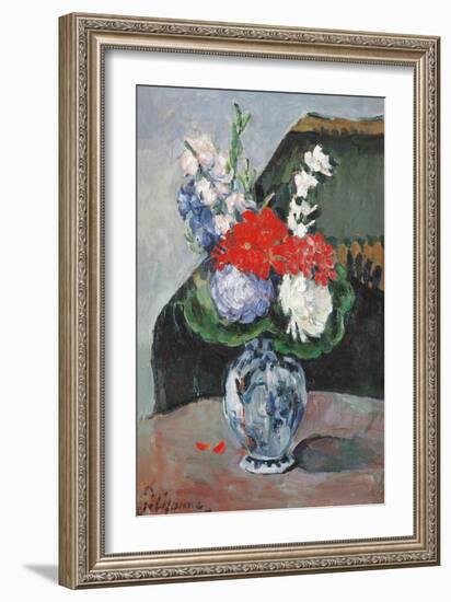 Flowers in a Small Delft Vase-Paul Cézanne-Framed Giclee Print