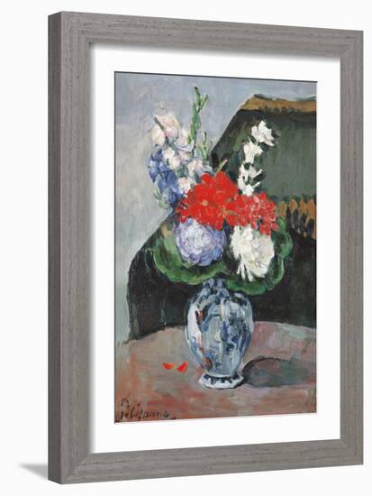 Flowers in a Small Delft Vase-Paul Cézanne-Framed Giclee Print