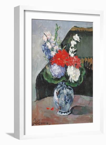 Flowers in a Small Delft Vase-Paul Cézanne-Framed Giclee Print