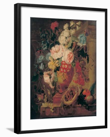 Flowers in a Terracotta Vase Decorated with Putti-Jan Frans Eliaerts-Framed Giclee Print