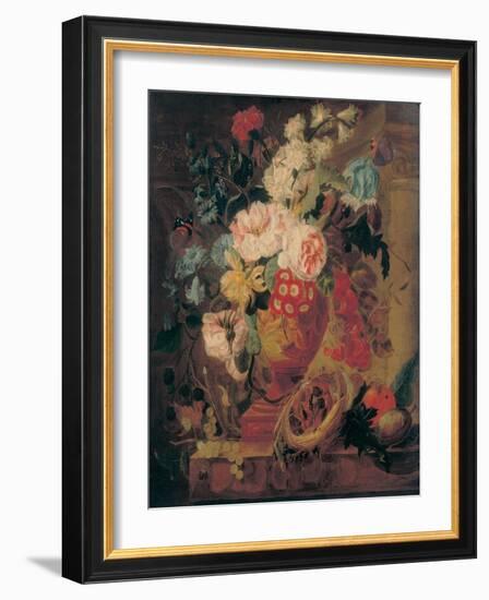 Flowers in a Terracotta Vase Decorated with Putti-Jan Frans Eliaerts-Framed Giclee Print