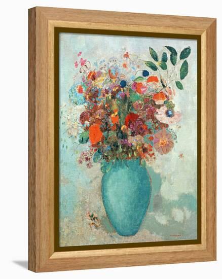 Flowers in a Turquoise Vase, C.1912-Odilon Redon-Framed Premier Image Canvas