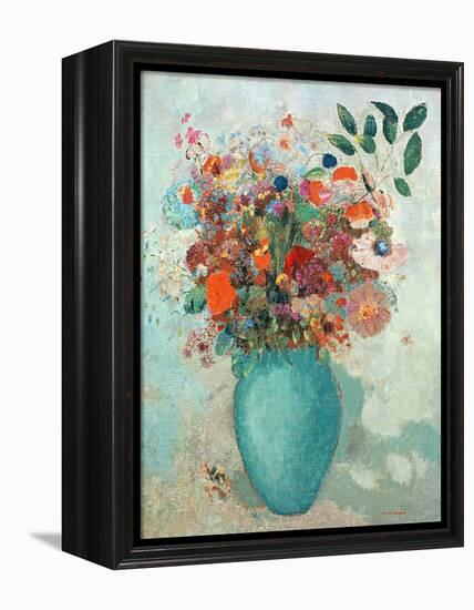 Flowers in a Turquoise Vase, C.1912-Odilon Redon-Framed Premier Image Canvas