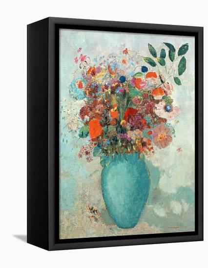 Flowers in a Turquoise Vase, C.1912-Odilon Redon-Framed Premier Image Canvas