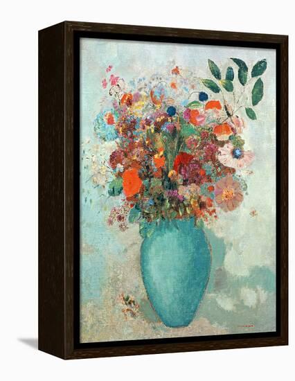 Flowers in a Turquoise Vase, C.1912-Odilon Redon-Framed Premier Image Canvas