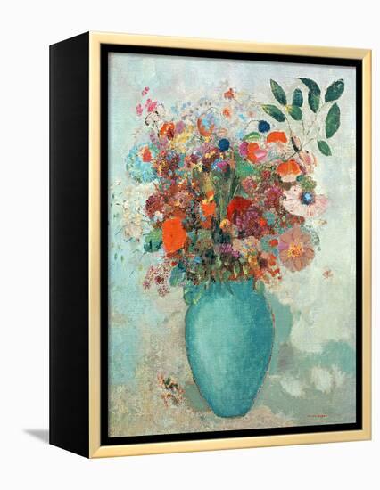 Flowers in a Turquoise Vase, C.1912-Odilon Redon-Framed Premier Image Canvas