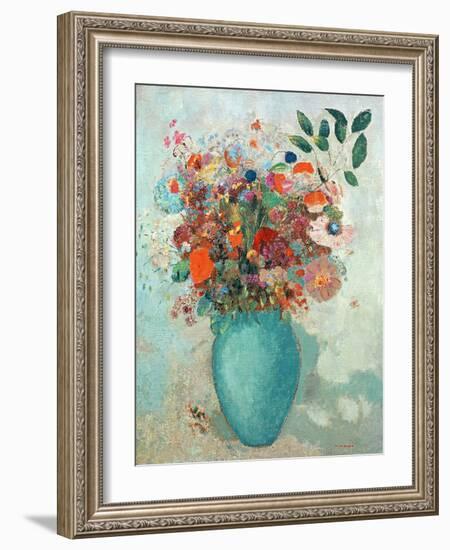 Flowers in a Turquoise Vase, C.1912-Odilon Redon-Framed Giclee Print