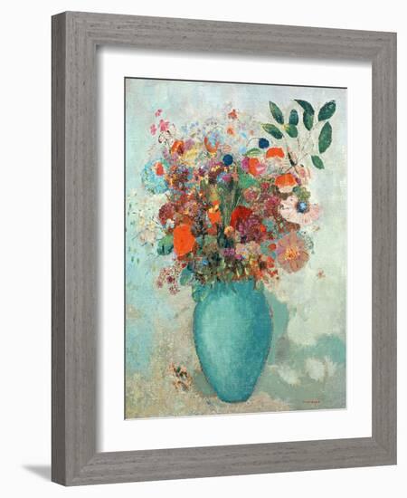 Flowers in a Turquoise Vase, C.1912-Odilon Redon-Framed Giclee Print