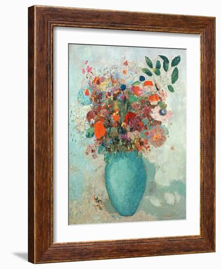 Flowers in a Turquoise Vase, C.1912-Odilon Redon-Framed Giclee Print