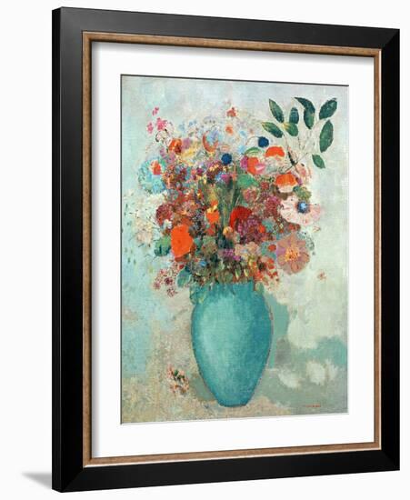 Flowers in a Turquoise Vase, C.1912-Odilon Redon-Framed Giclee Print