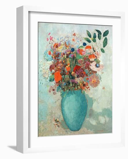 Flowers in a Turquoise Vase, C.1912-Odilon Redon-Framed Giclee Print