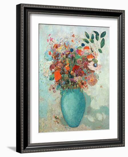 Flowers in a Turquoise Vase, C.1912-Odilon Redon-Framed Giclee Print