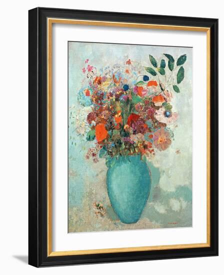 Flowers in a Turquoise Vase, C.1912-Odilon Redon-Framed Giclee Print