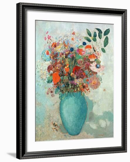 Flowers in a Turquoise Vase, C.1912-Odilon Redon-Framed Giclee Print