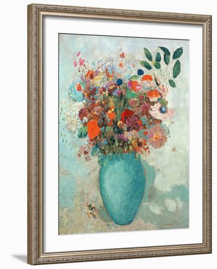 Flowers in a Turquoise Vase, C.1912-Odilon Redon-Framed Giclee Print