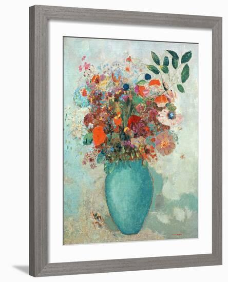 Flowers in a Turquoise Vase, C.1912-Odilon Redon-Framed Giclee Print