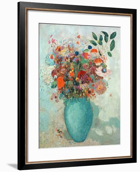 Flowers in a Turquoise Vase, C.1912-Odilon Redon-Framed Giclee Print