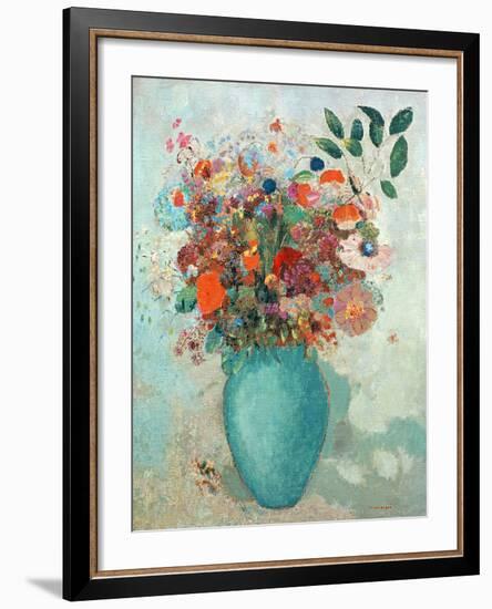 Flowers in a Turquoise Vase, C.1912-Odilon Redon-Framed Giclee Print