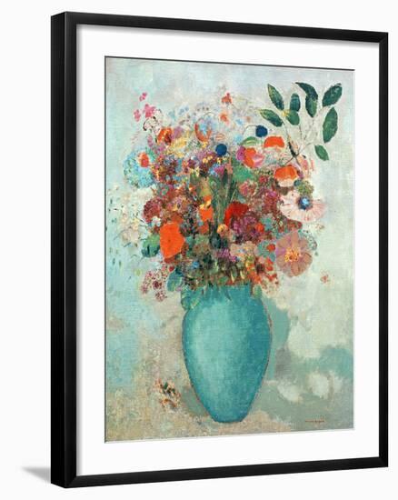 Flowers in a Turquoise Vase, C.1912-Odilon Redon-Framed Giclee Print