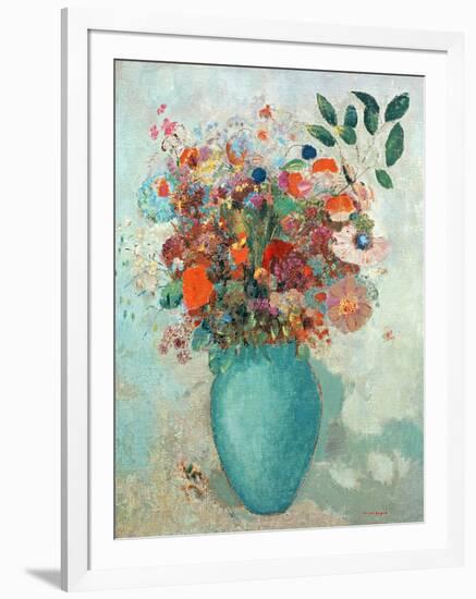 Flowers in a Turquoise Vase, C.1912-Odilon Redon-Framed Giclee Print