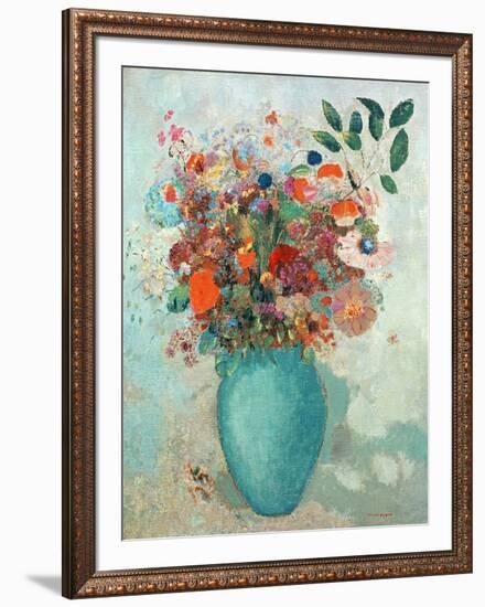 Flowers in a Turquoise Vase, C.1912-Odilon Redon-Framed Giclee Print