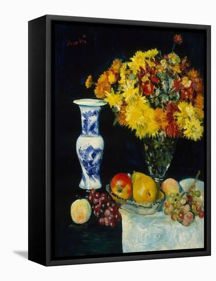 Flowers in a Vase and Fruit, C.1897-1931 (Oil on Canvas)-George Leslie Hunter-Framed Premier Image Canvas